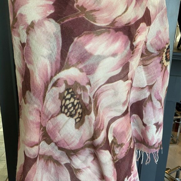 New Authentic Chan Luu Peony Floral Print Cashmere Silk Scarf  Color: Tawny Port - Picture 3 of 7